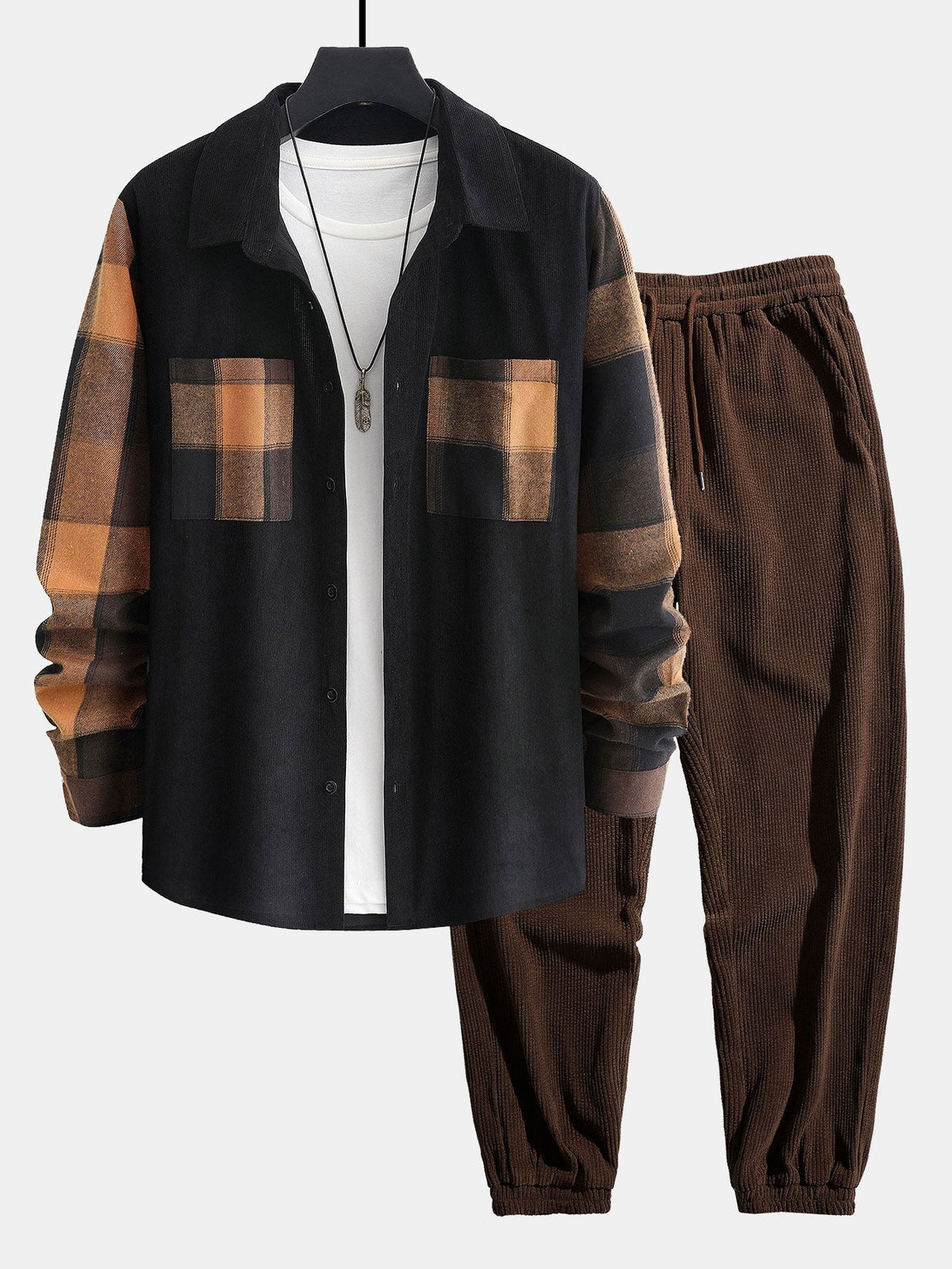 Men’s Corduroy Co-Ord with Overshirt and Joggers – Relaxed Printed Casual Set