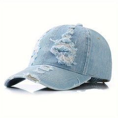 Men’s Distressed Denim Baseball Cap – Casual Adjustable Hat for Everyday Wear
