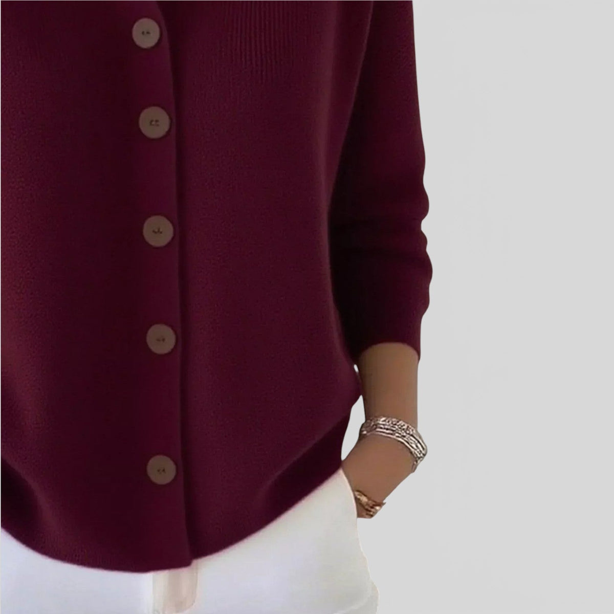 Women’s Knitted Blouse – Polo Collar Top with Full Button Placket