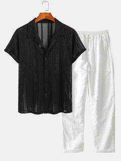 Men’s Airy Mesh Shirt and Linen Blend Trousers – Lightweight Summer Travel Set