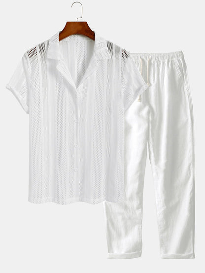 Men’s Airy Mesh Shirt and Linen Blend Trousers – Lightweight Summer Travel Set
