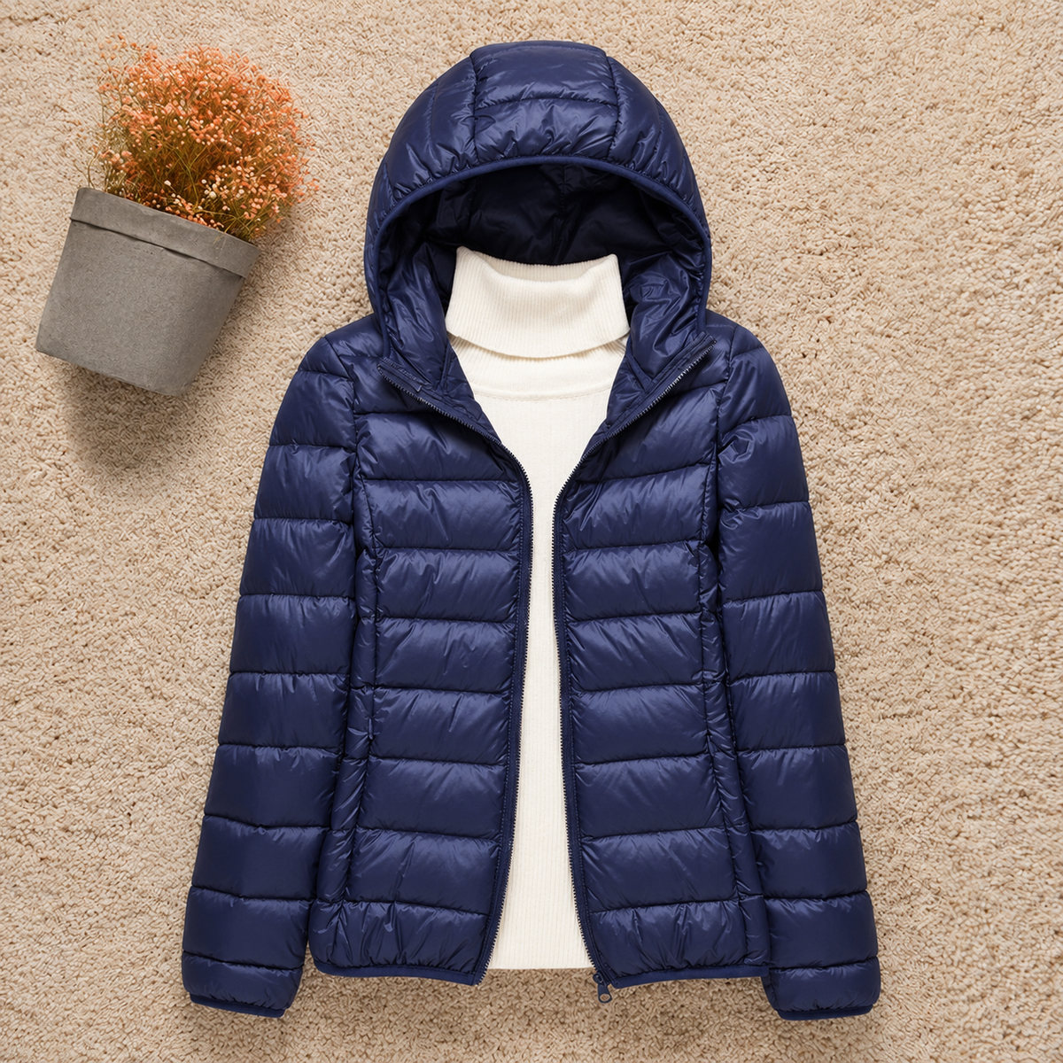 Men’s Lightweight Down Jacket – Packable Hooded Puffer with Zip Pockets
