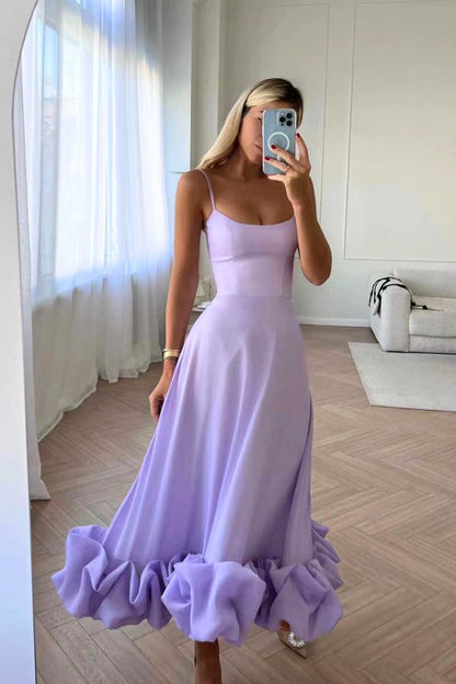 Women’s Ruffle Hem Maxi Dress – Elegant Spaghetti Strap Wedding Guest Style