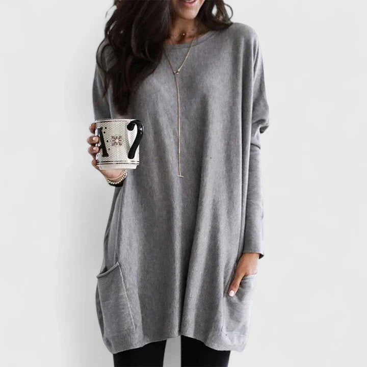 Women’s Longline Sweater Tunic – Relaxed Long-Sleeve Style with Pockets for Everyday Wear