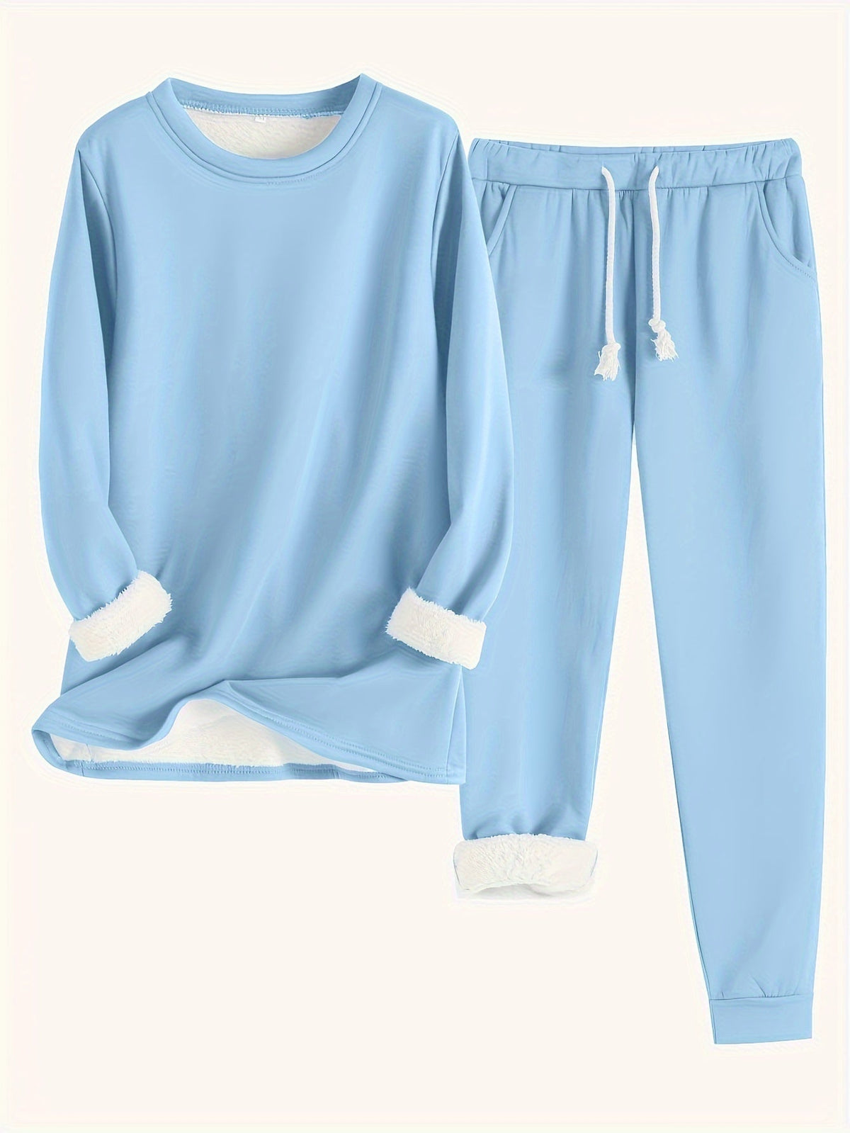Women’s Fleece-Lined Sweatshirt and Jogger Set – Cosy Two-Piece Winter Lounge Outfit