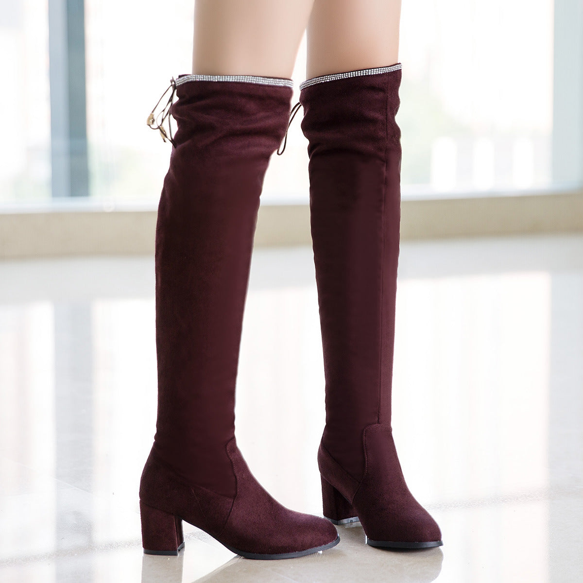 Women's Suede-Look Faux Fur Lined Thick-Sole Knee-High Boots