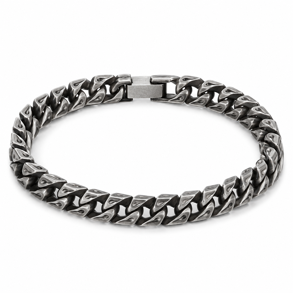10mm geometric link bracelet in silver tone on white background