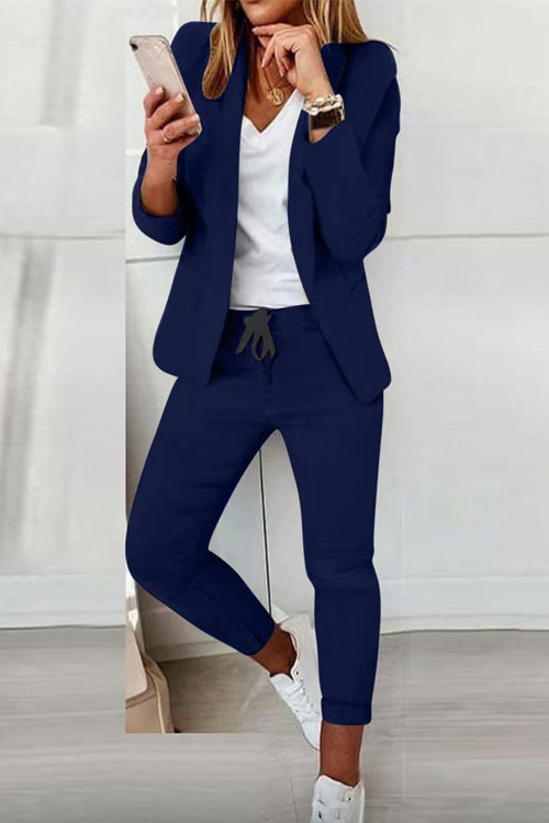Women’s Two-Piece Set – Blazer with Drawstring Trousers