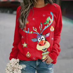 Women’s Novelty Christmas Sweatshirt – Cheerful Crew Neck Pullover for Holiday Fun