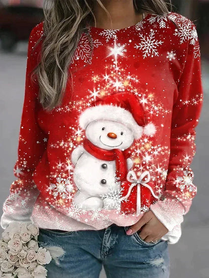 Women’s Novelty Christmas Sweatshirt – Cheerful Crew Neck Pullover for Holiday Fun