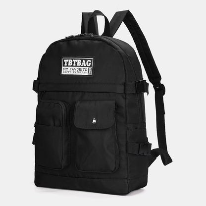 Women’s Multi-Pocket Nylon Backpack – Casual School Bag with Front Utility Pouches and Adjustable Straps