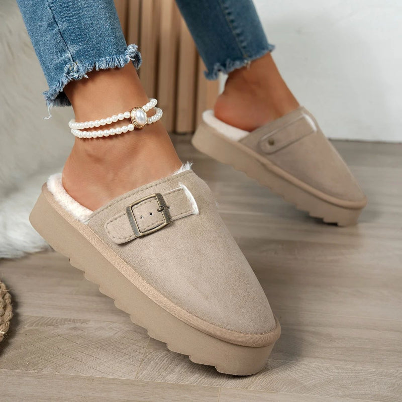 Women's Platform Clog Slippers - Suede-Look Fur-Lined Backless Mule - original product image 2