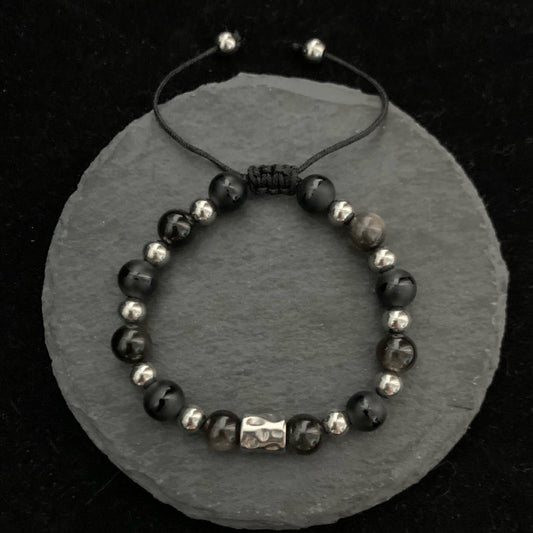 VARIANT|main|Men's black and silver stone bead bracelet