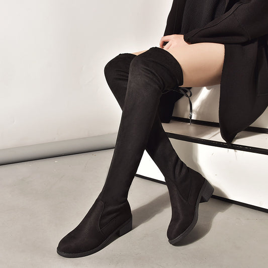Women's Suede-Look Faux Fur Lined Knee-High Boots - Leather Cotton Lining