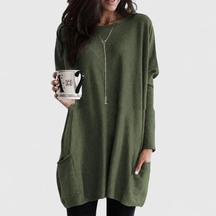 Women’s Longline Sweater Tunic – Relaxed Long-Sleeve Style with Pockets for Everyday Wear