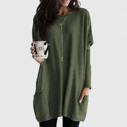 Women’s Longline Sweater Tunic – Relaxed Long-Sleeve Style with Pockets for Everyday Wear