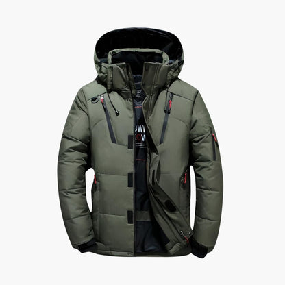 Men’s Weather-Resistant Hooded Down Jacket – Lightweight Insulated Multi-Pocket Layer for Active Winter Wear