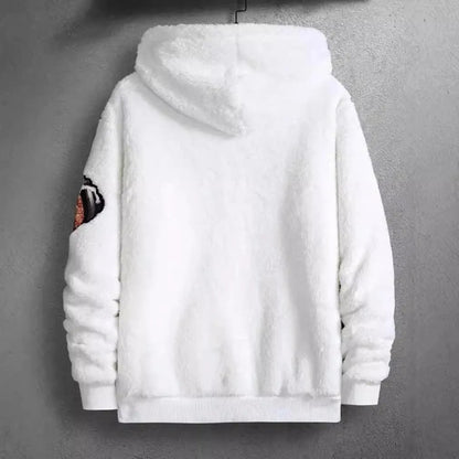 Men’s Teddy Fleece Hoodie – Plush Bear Print Pullover for Casual Winter Wear