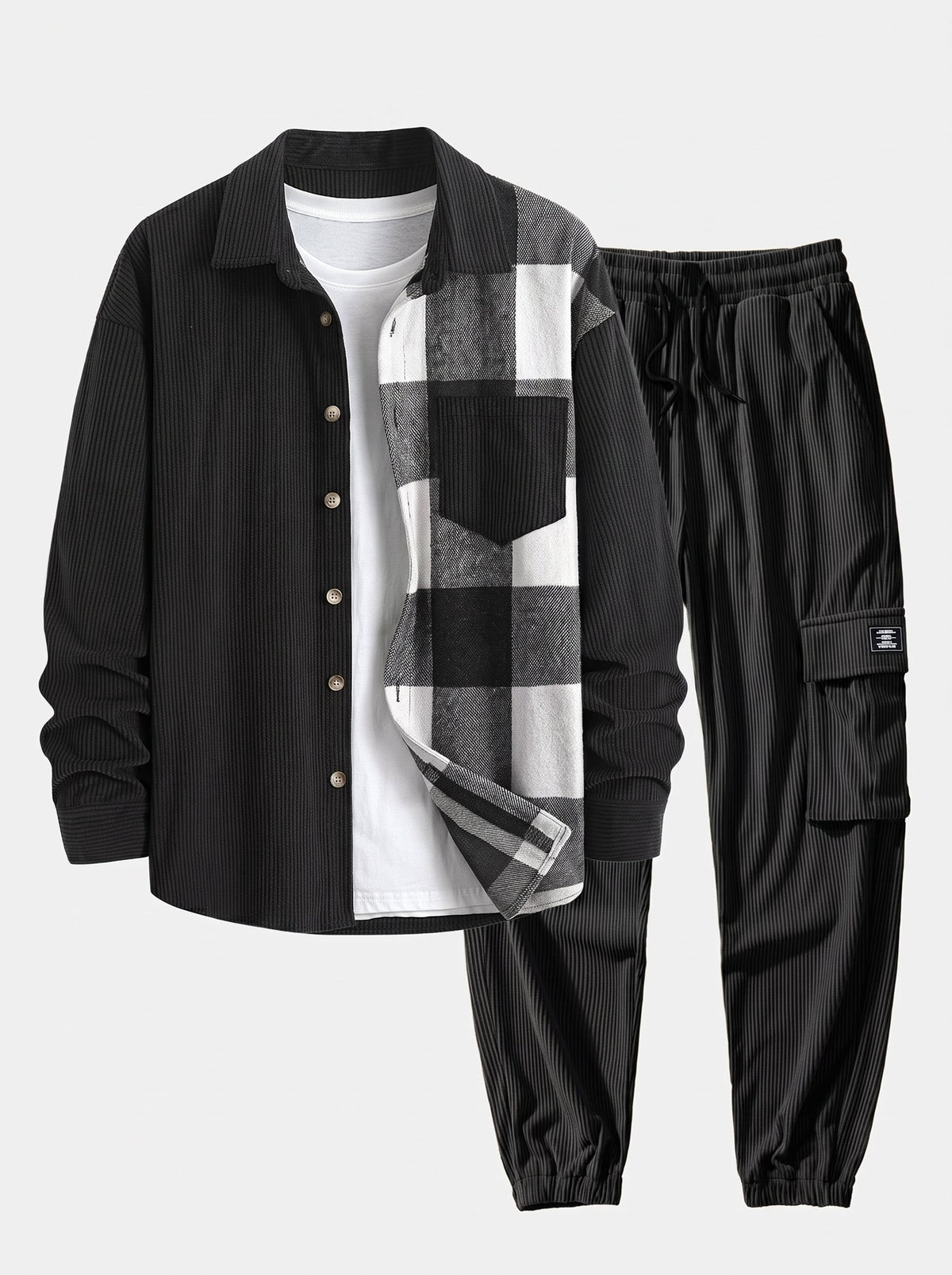 Men’s Corduroy Shirt and Cargo Jogger Set – Relaxed Autumn Streetwear Co-Ord