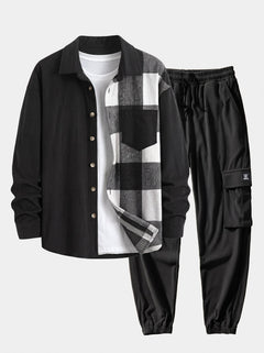 Men’s Corduroy Shirt and Cargo Jogger Set – Relaxed Autumn Streetwear Co-Ord