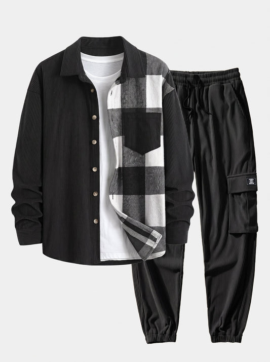 Men’s Corduroy Shirt and Cargo Jogger Set – Relaxed Autumn Streetwear Co-Ord