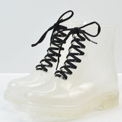 Women’s Transparent Lace-Up Rain Boots – Waterproof PVC Ankle Boots with Non-Slip Sole