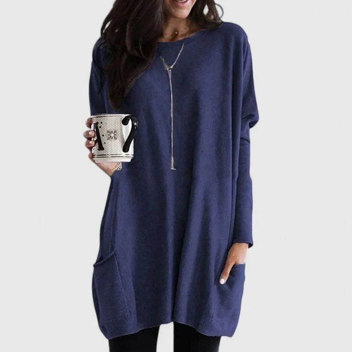 Women’s Longline Sweater Tunic – Relaxed Long-Sleeve Style with Pockets for Everyday Wear