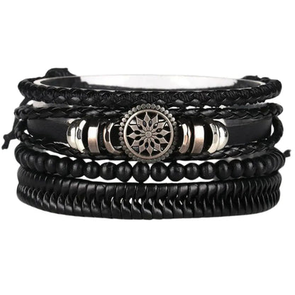 Men’s Braided Leather Wrap Bracelet Set – Layered Beaded Wristwear for Everyday Styling