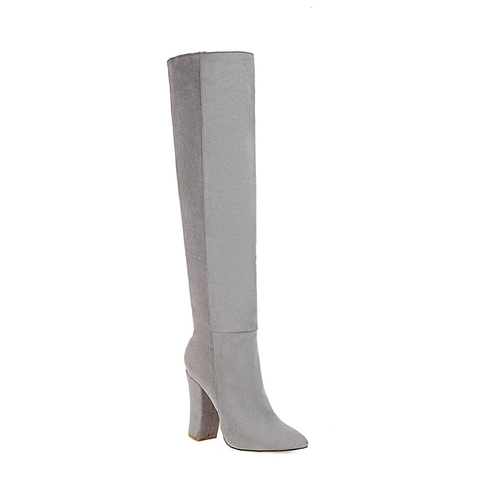 Women's Suede-Look Heeled Round-Toe Knee-High Boots