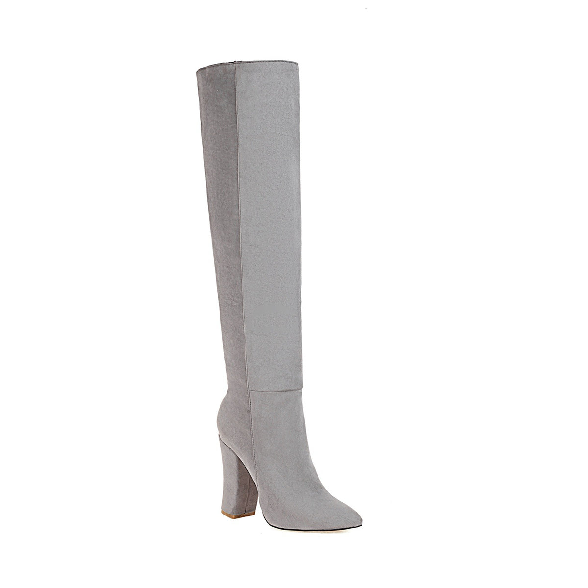 Women's Suede-Look Heeled Round-Toe Knee-High Boots