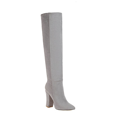 Women's Suede-Look Heeled Round-Toe Knee-High Boots