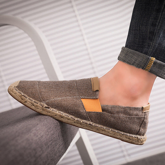 Men’s Lightweight Canvas Espadrille Loafers – Slip-On Summer Shoes with Woven Rope Sole and Elastic Inserts
