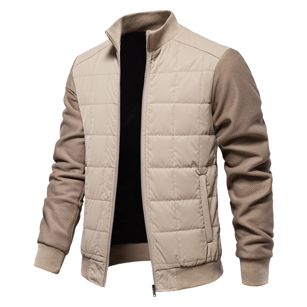 Men’s Quilted Hybrid Jacket – Knitted-Sleeve Zip-Up Layer with Stand Collar for Transitional Wear