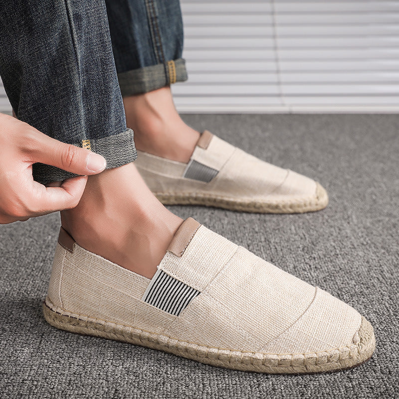 Men’s Lightweight Canvas Espadrille Loafers – Slip-On Summer Shoes with Woven Rope Sole and Elastic Inserts