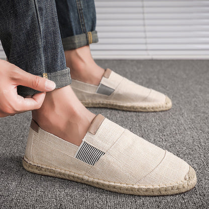 Men’s Lightweight Canvas Espadrille Loafers – Slip-On Summer Shoes with Woven Rope Sole and Elastic Inserts