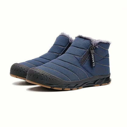Men’s Fur-Lined Quilted Winter Boots – Warm Side-Zip Non-Slip Outdoor Shoes for Everyday Cold-Weather Wear