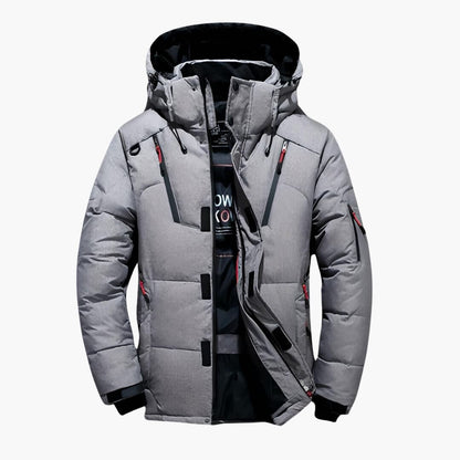 Men’s Weather-Resistant Hooded Down Jacket – Lightweight Insulated Multi-Pocket Layer for Active Winter Wear