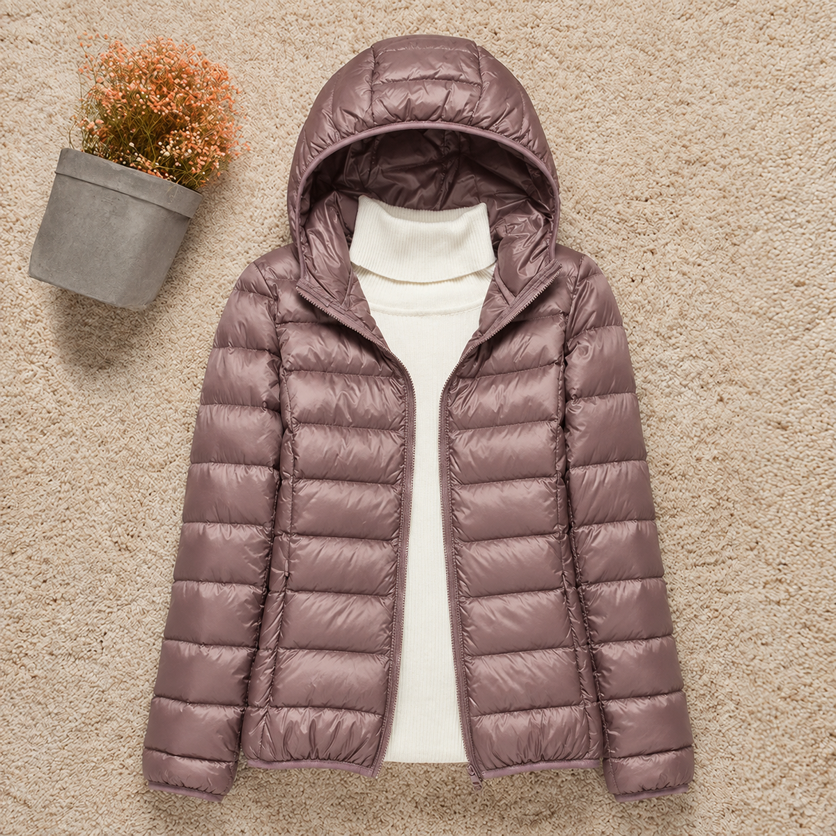 Men’s Lightweight Down Jacket – Packable Hooded Puffer with Zip Pockets