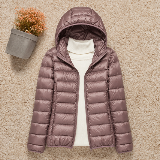 Men’s Lightweight Down Jacket – Packable Hooded Puffer with Zip Pockets