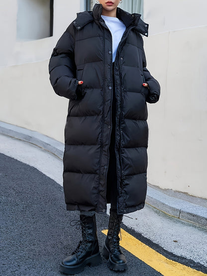 Women’s Full-Length Hooded Puffer Coat – Oversized Insulated Winter Outerwear for Maximum Cold-Weather Coverage
