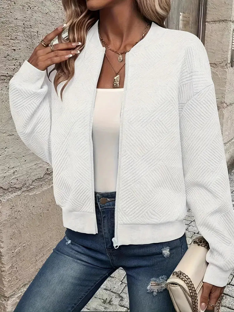 Women’s Textured Zip-Up Cardigan – Relaxed Knit Layer for Everyday and Travel Wear