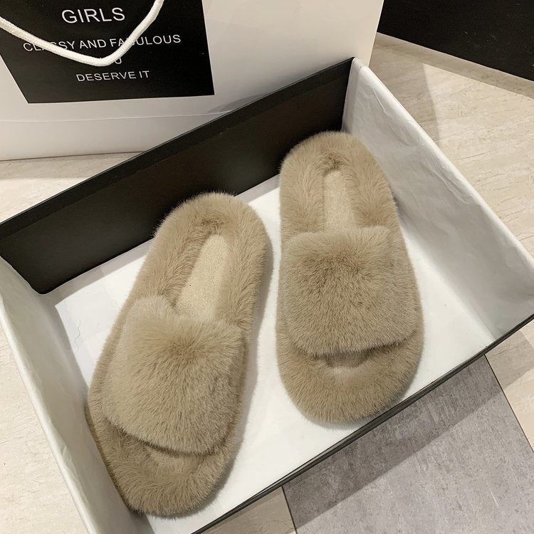 Women's Faux Fur Lined Platform Clog Slippers - Beige (US 4-11)