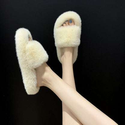 Women's Faux Fur Lined Platform Clog Slippers - Beige (US 4-11)