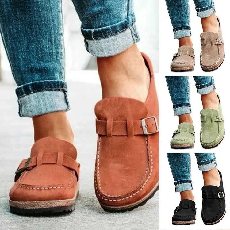 Women's Suede-Look Buckle Round-Toe Platform Clog Slippers