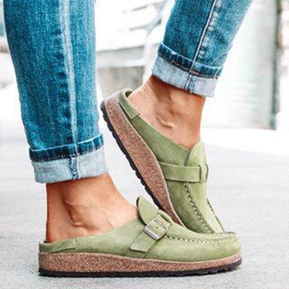 Women's Suede-Look Buckle Round-Toe Platform Clog Slippers