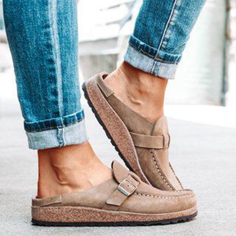 Women's Suede-Look Buckle Round-Toe Platform Clog Slippers