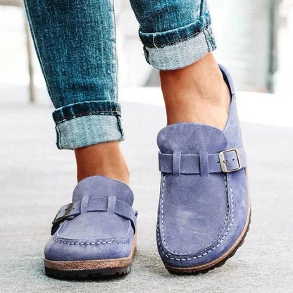 Women's Suede-Look Buckle Round-Toe Platform Clog Slippers
