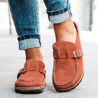 Women's Suede-Look Buckle Round-Toe Platform Clog Slippers