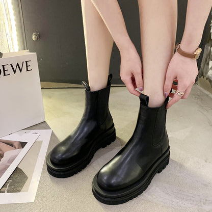 Women's Mid-Calf Chelsea Boots - Thick Lug Sole Pull-On Boot - original product image 2