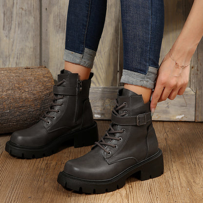 Women's Side Zip Buckle Round-Toe Chunky Chelsea Boots